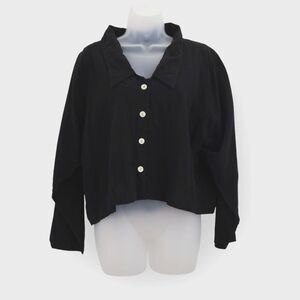 B'GAUZE Boxy Crop Top Lagenlook Cotton One Size 1 Small Black Button Down